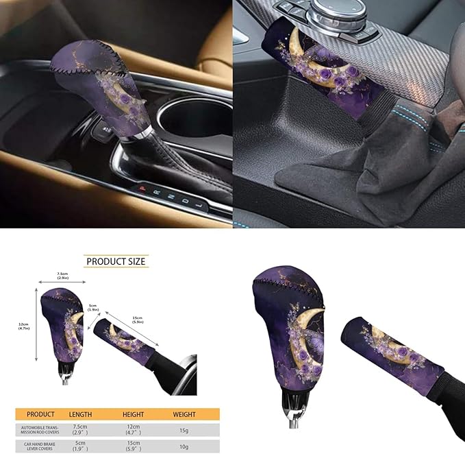 Purple Butterfly& Moon Car Accessories for Women Cute Steering Wheel Cover Car Handbrake Cover,Cup Mat 6 Pcs Cars Interior Decor Suit for Vans Truck SUV