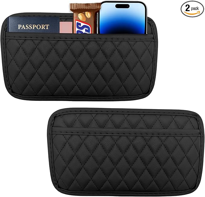 2 PCS Car Side Pocket Organizer, Waterproof Leather Self-Adhesive Automotive Storage Pocket Pouch, Universal Seat Gap Storage Bag for Phone Card Sunglasses, Car Accessories (Large)