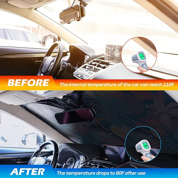 Windshield Sun Shade - Car Windshield Sun Shade for UV Protecion Heat Reduction 2025 Sun Visor for Car Interior (55"x31.5")