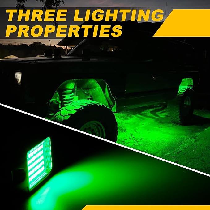 Nicoko 4Pods Pure Green LED Rock Lights 72w high Power Rock Lights Neon Underglow Light for Car Trucks ATV UTV SUV Boat Underbody Glow Trail Rig Light IP68 Waterproof