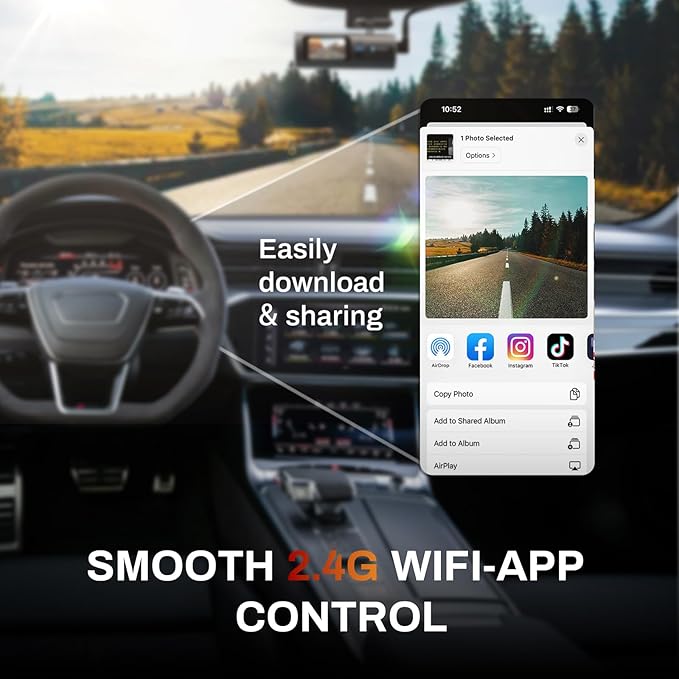 2K Dash Cam Front 2K Full HD Dash Camera for Cars, 5G Wi-Fi & App Control car Camera with Night Vision, 170°Wide Angle, WDR, 24H Parking Mode, Free 32GB Card Included