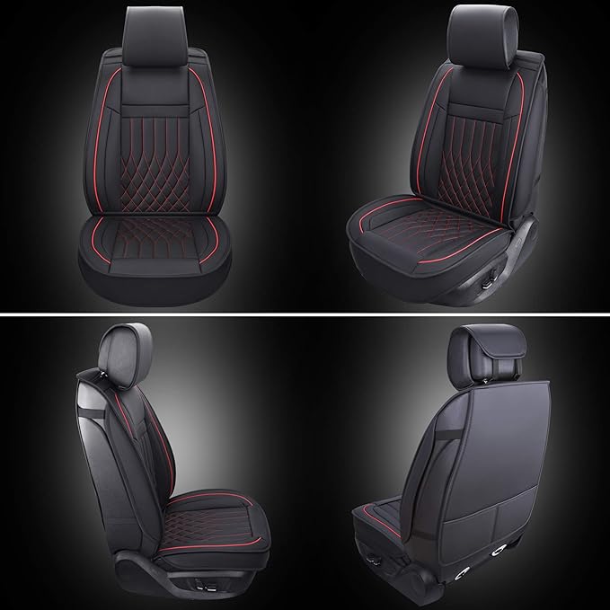 Aierxuan Front Car Seat Covers Universal Fit for Honda Civic Accord Crv, Toyota Camry Prius Rav4 Corolla, Kia, Lexus, Nissan, Mazda, Jeep Cherokee and Most Cars, with Waterproof Leather(Black and Red)