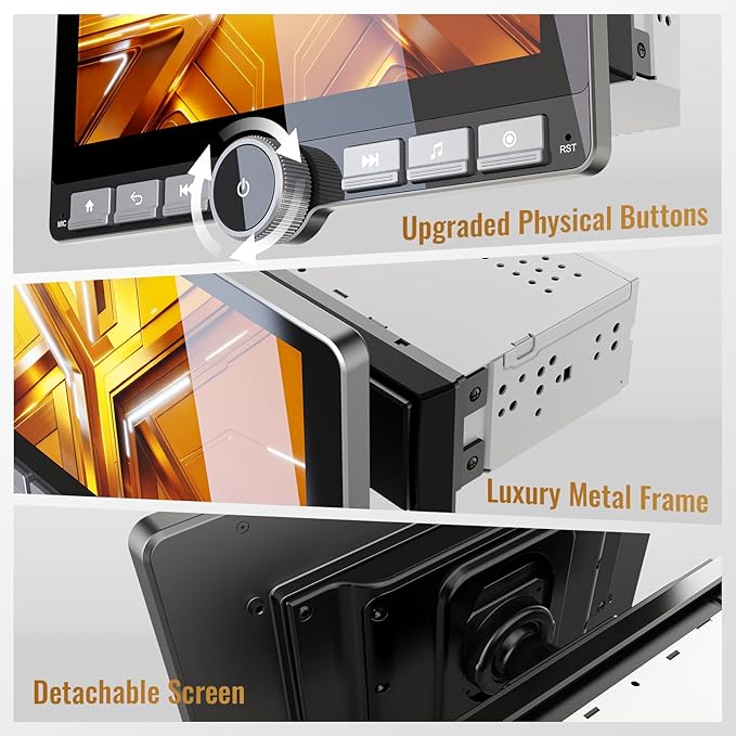 Haudio 10.1" Single Din Android Car Stereo with 360° Rotatable Touch Screen - Android 13, Wireless CarPlay & Android Auto, 2G+64G, Built-in GPS/Wi-Fi/Bluetooth, Includes Backup Camera.