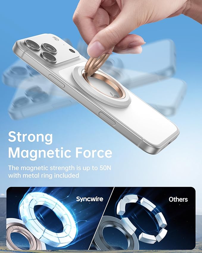 SYNCWIRE for MagSafe Ring Phone Holder, 360° Rotation Magnetic Cell Phone Grip Dual-Sided Magnets Phone Ring Kickstand Compatible with iPhone 17 16 15 14 13 12 Pro Max MagSafe, Android, Samsung etc.