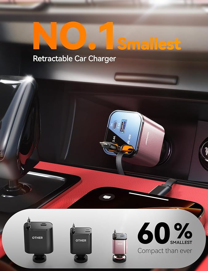[2026 Upgrade] Retractable Car Charger 84W Car Charger USB C for iPhone 17 16 Fast Charging, Pink Car Accessories, Car Phone Charger Adapter for iPhone 17 Air 16 15 Pro Max, Pixel