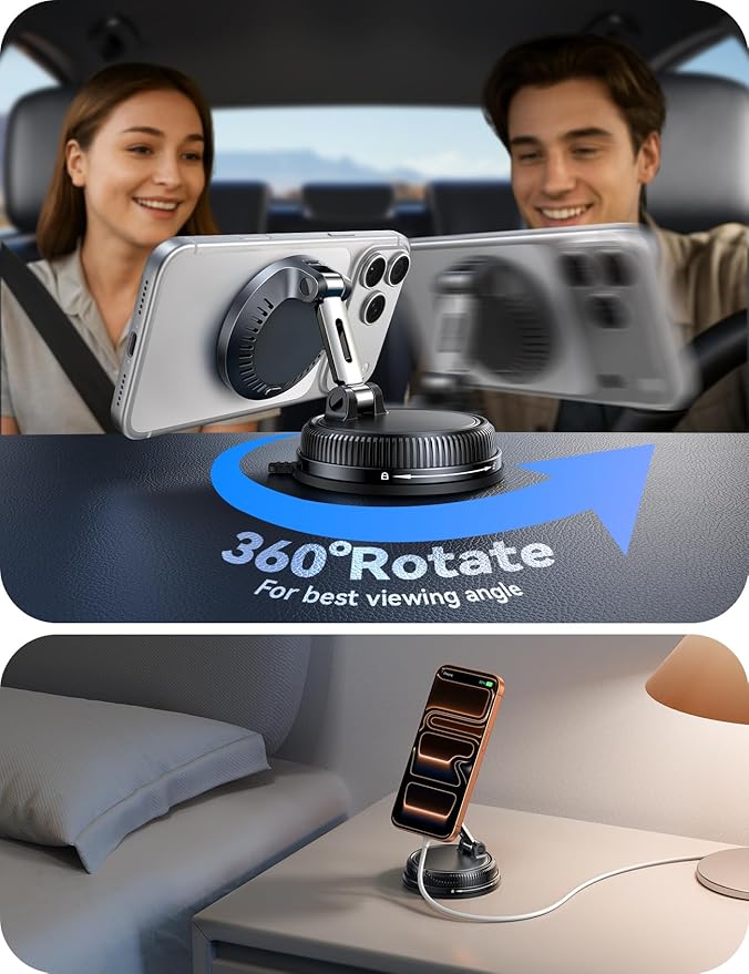 JOYROOM 15W Magsafe Car Mount Charger, iPhone Faster Charging Wireless Car Charger, 80+LBS Strong Suction Magnetic Phone Holder for Car, Stable Metal Support Arm for iPhone 17 Pro Max 16 15 14 13