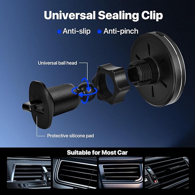 for MagSafe Car Wireless Charger Mount for iPhone 17/16/15/14/13/12 Series, Auto- Magnetic Tight Phone Holder with Fast Charging, Secure Air Vent, 360° Adjustable, Overheating Protection,(A10K)