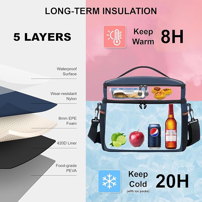 EVERFUN Small Cooler Bag 24/48 Can Insulated Lunch Box Double Deck Soft Leak-Proof Waterproof Collapsible Ice Chest for Men Women Work Travel Car Trip Picnic Beach