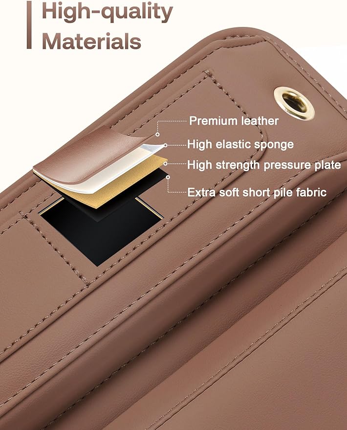 Universal Fit Premium Leather Car Seat Gap Filler Organizer, Center Console Organizer with Card Slots, Clever Gifts for Car SUV Truck Owners (Brown, 1 Pack)