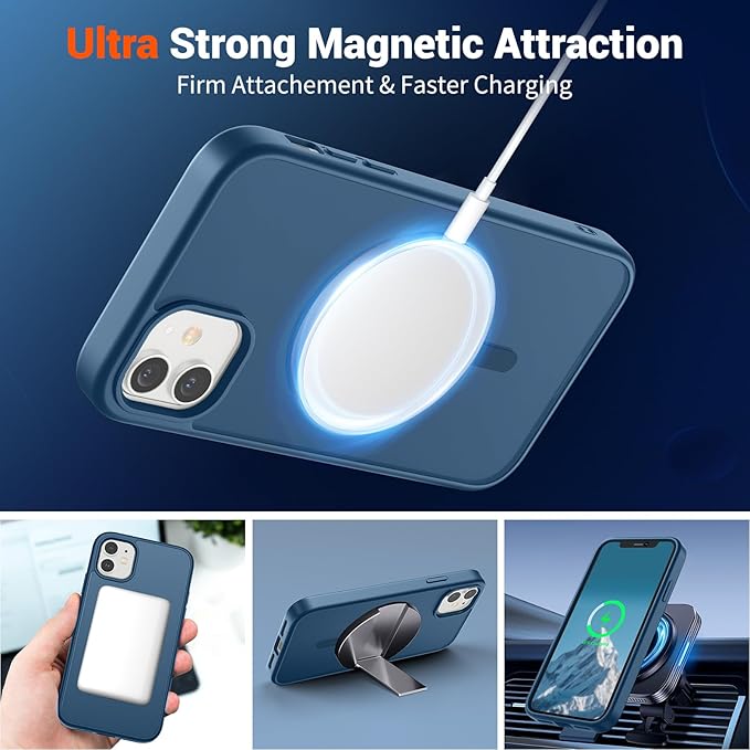 SUPFINE Magnetic for iPhone 11 Phone Case with Screen Protector (Compatible with MagSafe)(Military Grade Drop Protection) Translucent Matte Shockproof with Anti-Fingerprint Phone Case,Deep Blue