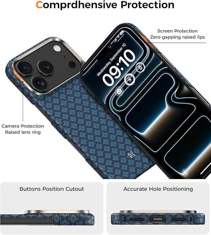 BENKS for iPhone 17 Pro Max Case, Compatible with Magsafe, ArmorGrid ArmorAir Ultra Slim & Lightweight Minimalist Case Built with Dupont Kevlar, Azure Blue
