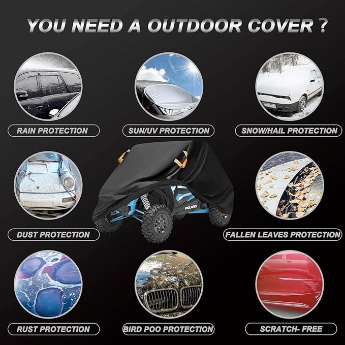 UTV Cover 2 Seater Waterproof Outdoor,Side by Side ATV Covers,Durable Anti-UV All Weather Protection, Compatible with Polaris Ranger RZR Can-am Defender Yamaha Honda Pioneer,115" Lx59 Wx74.8 H