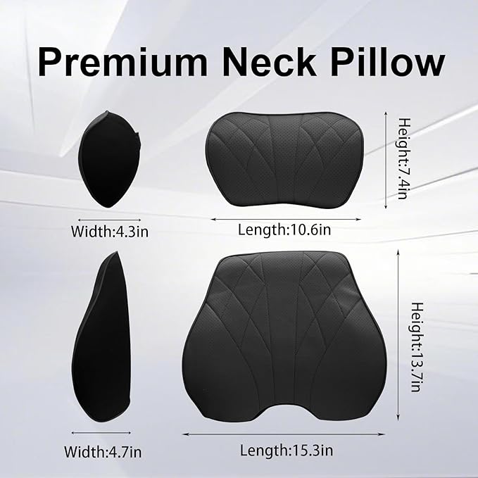 2 Packs Car Neck Pillow for BMW X3 X5 X1 X2 X4 X6 X7 1 2 3 4 5 6 7 Series Car Soft PU Leather Headrest and 100% Memory Foam Car Seat Pillow Head Neck RestCushion Accessories