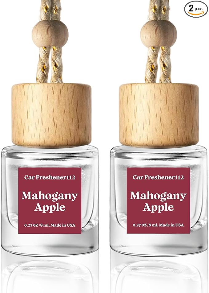 C Classy Hanging Car Air Freshener 2 Pack, Mahogany Apple Essential Oil Diffuser, Long-Lasting Fragrance, Cute Glass Bottle Car Accessories for Women & Men, Made in USA