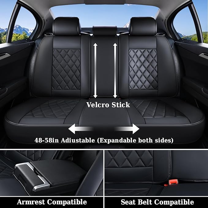Coverado Car Seat Covers Full Set, Black Seat Covers, Waterproof Faux Leather Car Seat Cover, Luxury Car Seat Cover, Automotive Seat Covers 5 Seats, Car Seat Protector Universal Fit Most Cars
