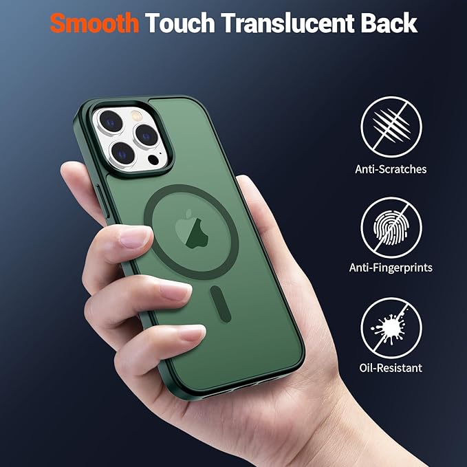 SUPFINE Magnetic for iPhone 14 Pro Case (Compatible with MagSafe)(Military Grade Drop Protection) Translucent Matte Shockproof Phone Case,Forest Green