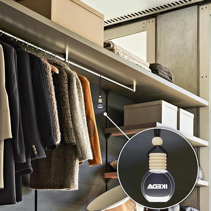 Ikeda Car Air Freshener: Hanging Car Smell Air Freshener | 10ml Round Hanging Car Decoration | Long Lasting Fragrance | For Auto Home | 1pcs (New car)