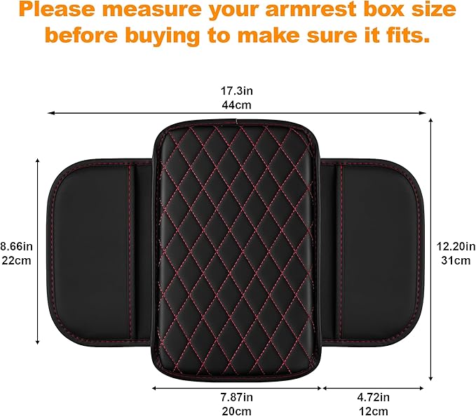 Center Console Cover for Cars Fit for Jeep Gladiator Leather Armrest Covers with 2 Storage Bags(Black&Red)