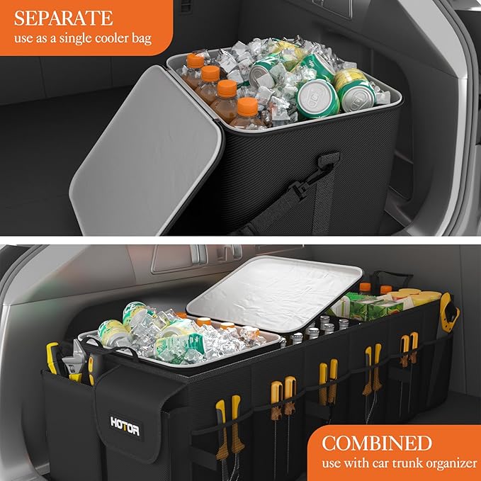 HOTOR Cooler Bag for Trunk Organizer - Portable Cooler for Car Organizer, Leakproof Car Cooler for Vehicle, Soft Small Cooler Fits Trunk Organizer with Cooler for Car & SUV