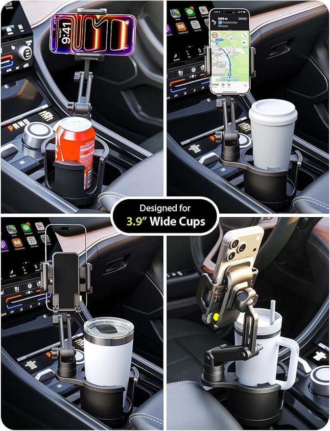Bracketron Cup Holder Phone Mount for Car - TripGrip 2-in-1 Expandable Phone Holder with 360° Rotation & Ultra Stable Folding Support Legs, Fits Devices up to 3.5"