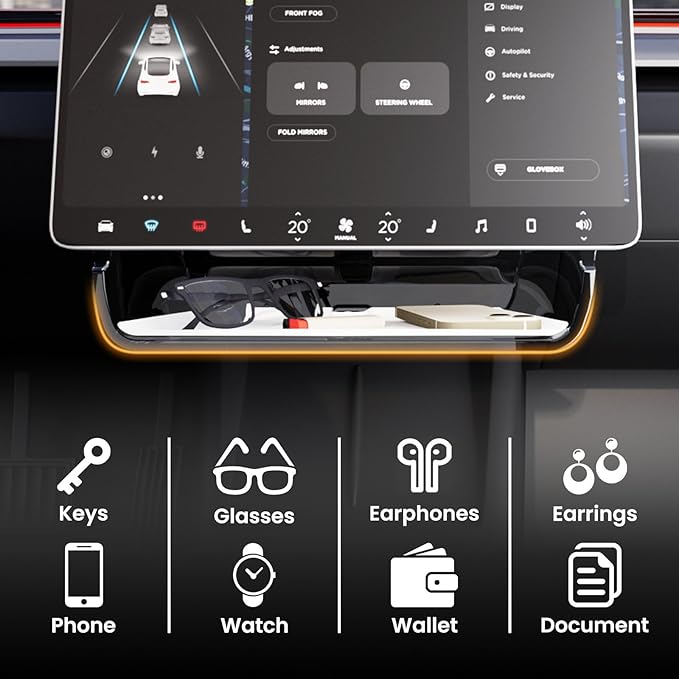 Model Y Juniper Under Screen Storage Organizer 2025-2026/Model 3 Highland 2024-2026, Center Console Organizer Tray Tissue Holder for Tesla Model Y Juniper Accessories, White
