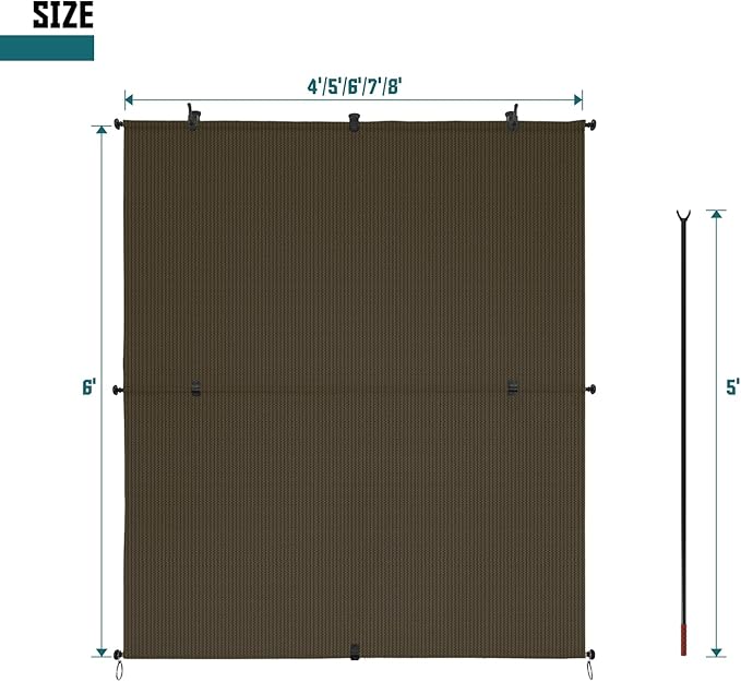 Bynbbur 4'W x 7.5'H Outdoor Patio Shades Foldable Roller Blinds, 220 GSM Sun Shade Roll Up Porch Screens Exterior Shade Cloth for Deck Pergola Backyard, Brown