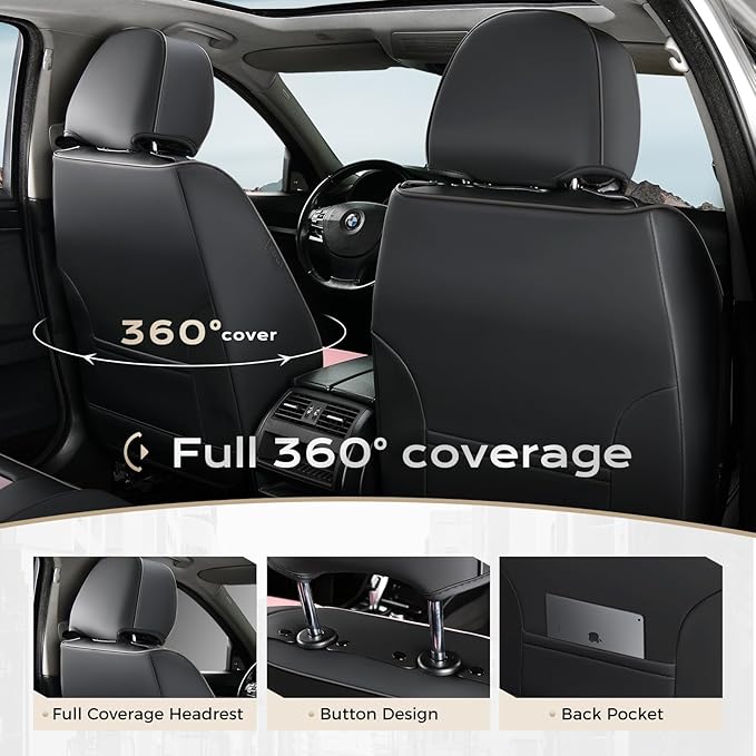 Coverado Car Seat Cover, Cover for Cars Front Seat, Premium Leather, Universal Fit Waterproof Seat Protectors, Car Seat Cushion Non-Slip for Most Cars-Blackpink