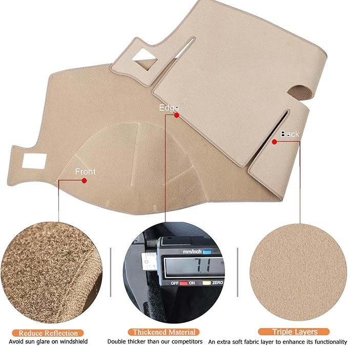 Dash Cover Mat Fit for 2007-2014 Chevy Tahoe Avalanche Suburban GMC Yukon/2007-2013 Silverado LTZ GMC Sierra SLT,Dashboard Cover Carpet Pad w/o Dash Speaker (Beige)