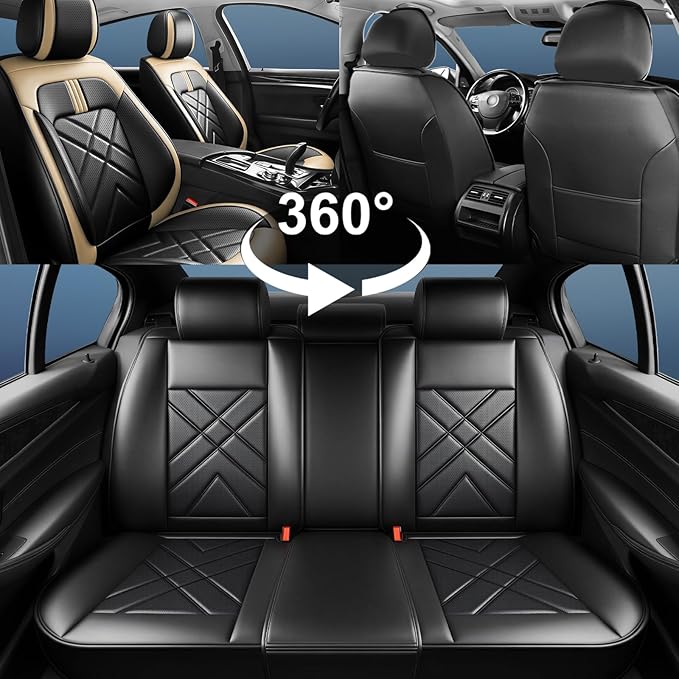CX-7 Car Seat Covers Fit for Mazda CX-7 2007-2012, Full Coverage Premium Leather Waterproof Breathable Seat Covers Automotive Seat Protectors, Airbag Compatible(Full Set Seats, Black Beige)