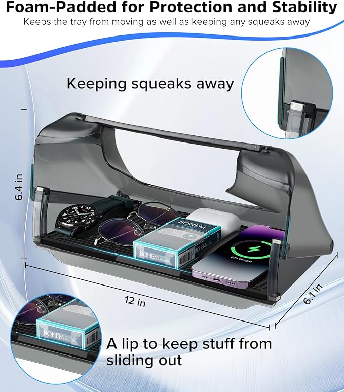 Hidden Under Screen Storage Box for 2016-2026 Tesla Model 3/Y & Model 3 Highland with Silicone Anti-Slip Mat Easy Install Hidden Design Center Console Organizer Tray