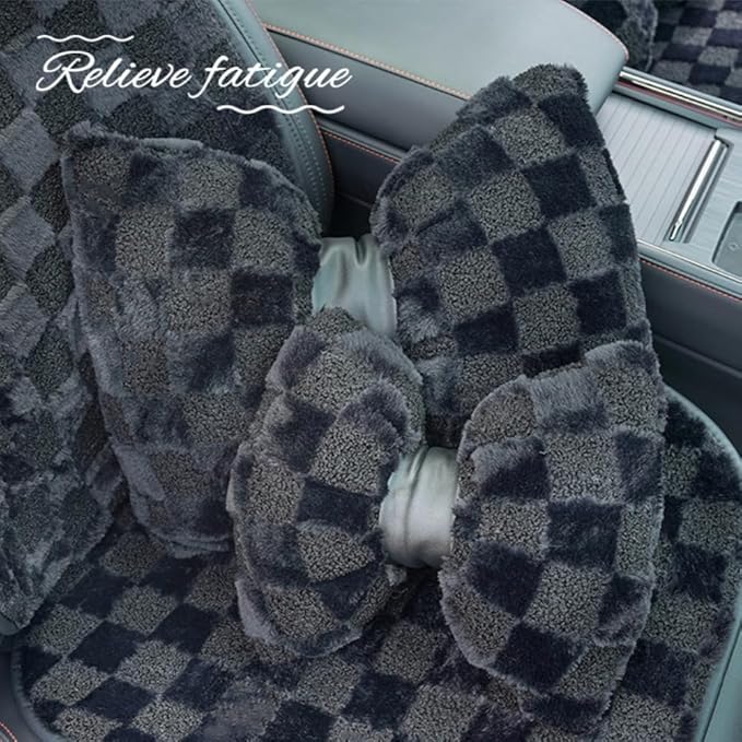 4 Pack Car Neck Pillow and Lumbar Support Cushion Plush Butterfly Knot Headrest Pillow Comfortable Waist Support Cute Car Interior Decor