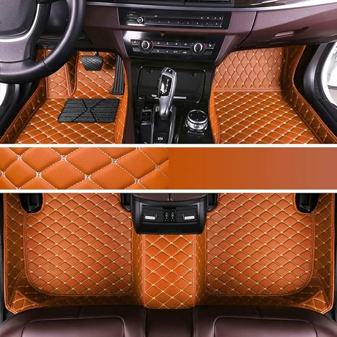 Custom Personalized Floor Mats for Cars - Luxury Full Coverage All Weather Mats, Anti-Slip Leather Mat Set, Fit for 99% of Cars, SUVs & Trucks (Orange, A-Diamond)
