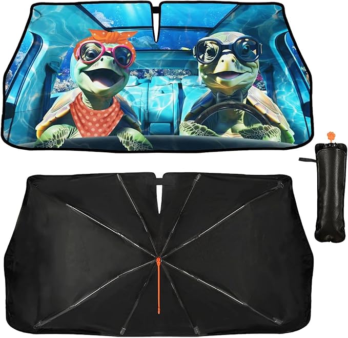Fun Turtle Driving Windshield Sunshade Umbrella Sea Turtle Umbrella Sun Shade for Car Windshield Upgraded Heat Insulation Sunshades Car Front Window Covers for Trucks Sedan SUV Pickup