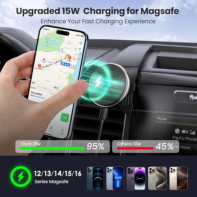 Kaishengyuan Wireless Charger Magnetic Vent Phone Mount Compatible with 2015-2020 Ford F-150, 2017-2021 Super Duty & 2018-2021 Expedition Metal Phone Holder Cradles Bracket Stand for All Smartphone