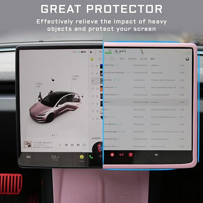 TOPABYTE 3PCS Center Console Accessories for Tesla New Model Y Juniper 2026 2025 Model 3 Highland 2024 Cup Holder Insert, Screen Edge Protector Frame, Wireless Charger Mat Silicone, Pink