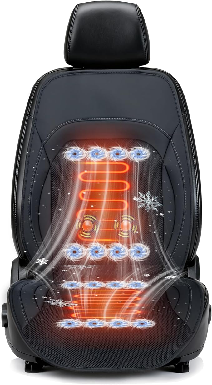 2026 Upgraded 3-in-1 Cooling Car Seat Cover with Climate Control & Massage, 12V Ventilated Cooling Seat Cushion for Summer, Universal Fit for Car SUV Truck Front Seat (black2)