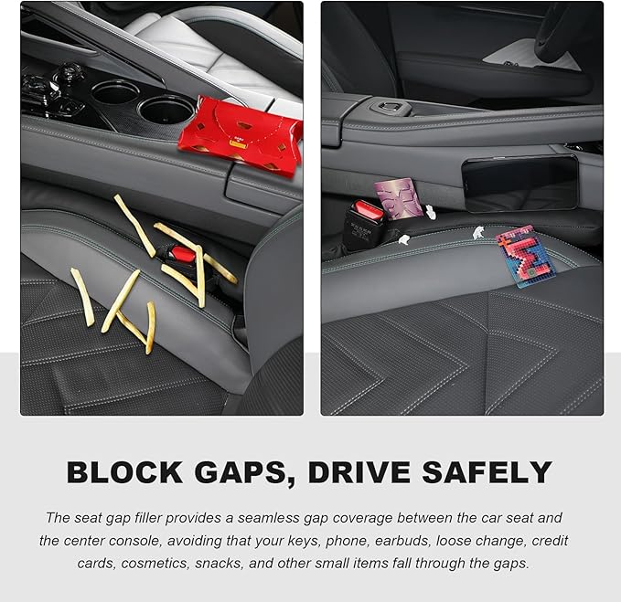 2PCS Leather Car Seat Gap Filler, No-Drop Seat Side Gap Plug Crevice Blocker with Securing Strap, Elastic Filler Block The Gap Between Seats & Console for Truck SUV Sedan (Wine Red)