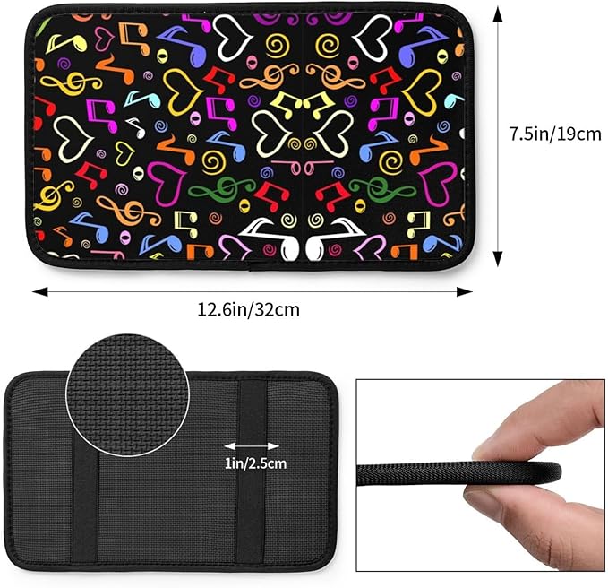 Car Armrest Cover Auto Center Console Pad Arm Rest Cushion Soft Car Accessories Universal for Most Vehicle (Musical Notes Pattern Design)