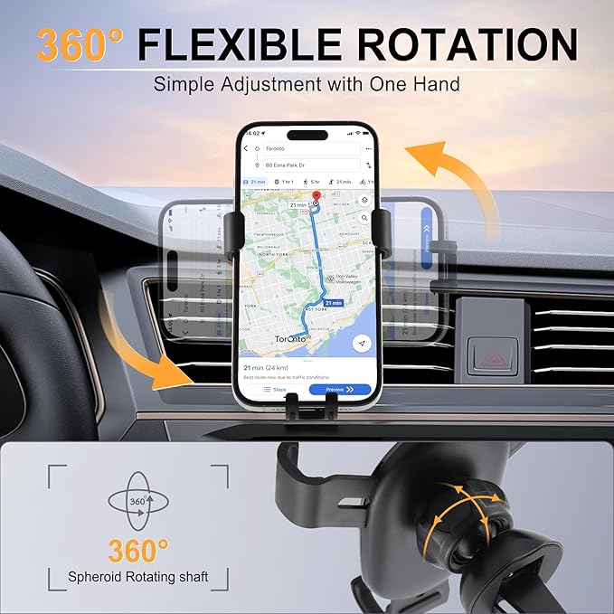 LivTee Car Phone Holders for Your Car with Clamp Head, Air Vent Cell Phone Stand Car Mount, Phone Holder Fits for iPhone Android and All Smartphone, Car Accessories for Women and Man
