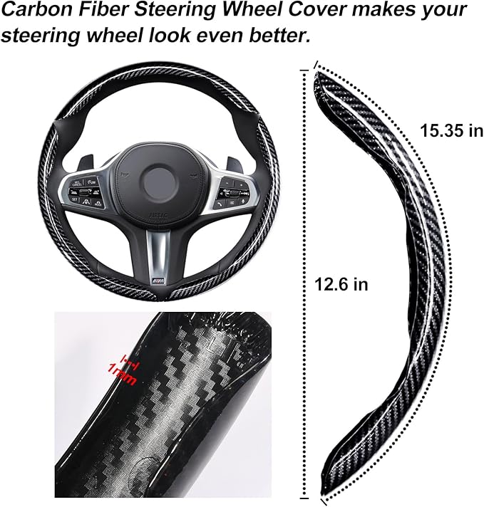 Steering Wheel Covers,3PCs Carbon Fiber Anti-Skid Clip on Car Steering Wheel Cover Protector, Universal 99% Car Wheel Cover Protector,Black