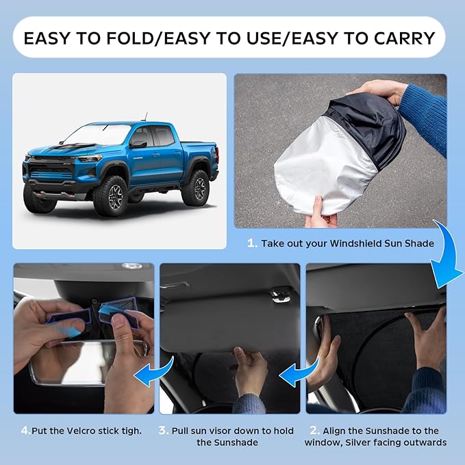 Sun Shade Sunshade for 2019-2025 2026 Chevy Chevrolet Silverado/GMC Sierra 1500 2500 3500 Windshield Cover, 4-Layers Sun Shield 250T Silver Sun Visor Foldable Window Shade Blocks UV Accessories