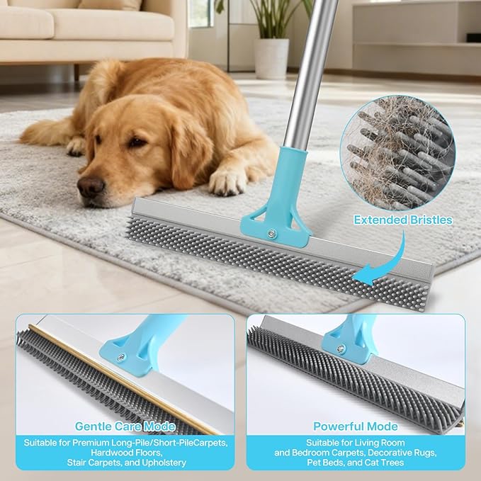 3 PCS Carpet Rake for Pet Hair Removal, Reusable Pet Hair Carpet Rake with 54” Adjustable Long Handle, Pet Hair Remover Scraper Rake Carpet,Dog Hair Broom for Rugs,Mats,Couch and Furniture.