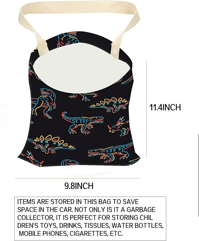 Car Garbage Can, Hanging Car Trash Can Bag for Cute Car Back Seat Organizer, Cool Dinosaur