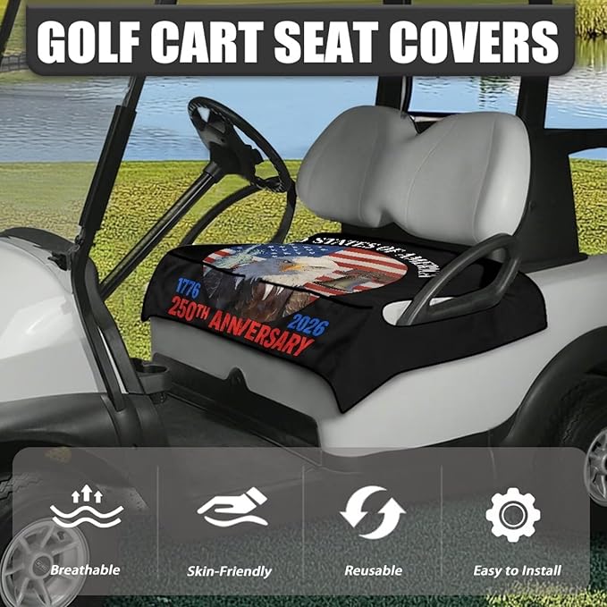 Biyejit Golf Cart Seat Covers with 4 Pockets Golf Cart Seat Towel Blanket Fits 2-Seat Golf Carts, Golf Cart Accessories