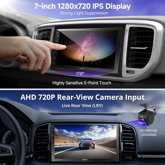 ATOTO A5L Android Double DIN Car Stereo Wireless CarPlay & Wireless Android Auto, 7 Inch Car Radio in-Dash GPS Navigation, Wi-Fi/BT/USB Tethering, 24EQ, Built-in AMP, HD LRV, Backup Camera