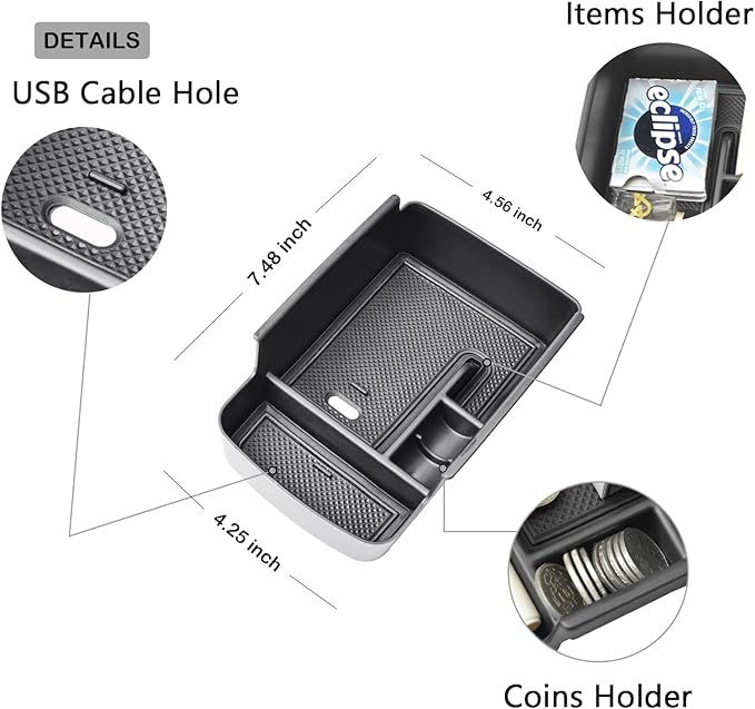 HGWEI Center Console Organizer Tray Compatible with 2024 2025 2026 Chevrolet Trax and 2024-2026 Buick Envista Interior Accessories Insert Armrest Secondary Storage Box Coin Holder, Black