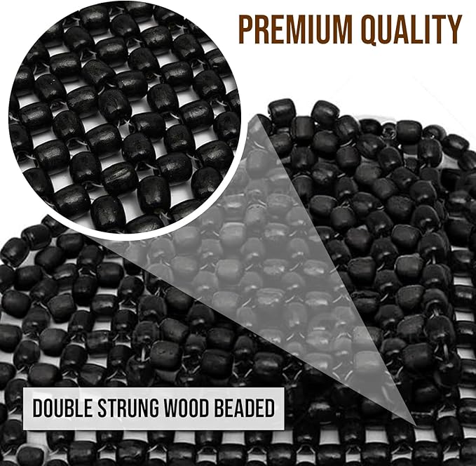 ZONETECH Black Wood Beaded Seat Cushion - Premium Quality Massaging Double Strung for Stress-Free Driving All Day,Universal Fit for Vehicles and Office Chairs (2 Pack)