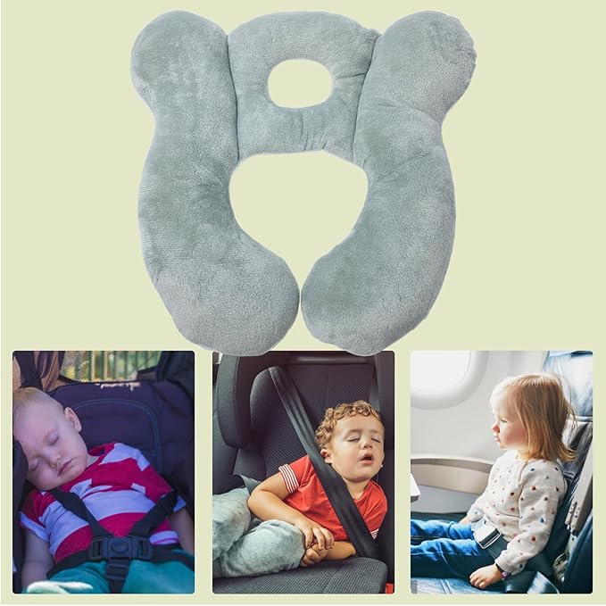 Baby Travel Pillow, Infant Kid's Cushion Soft and Skin Friendly for Car Seat, Pushchair and Stroller (Plush Grey)