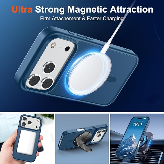 SUPFINE Magnetic for iPhone 17 Pro Max Case (Compatible with MagSafe)(Military Grade Drop Protection) Translucent Matte Shockproof with Anti-Fingerprint Phone Cover 2025,Deep Blue