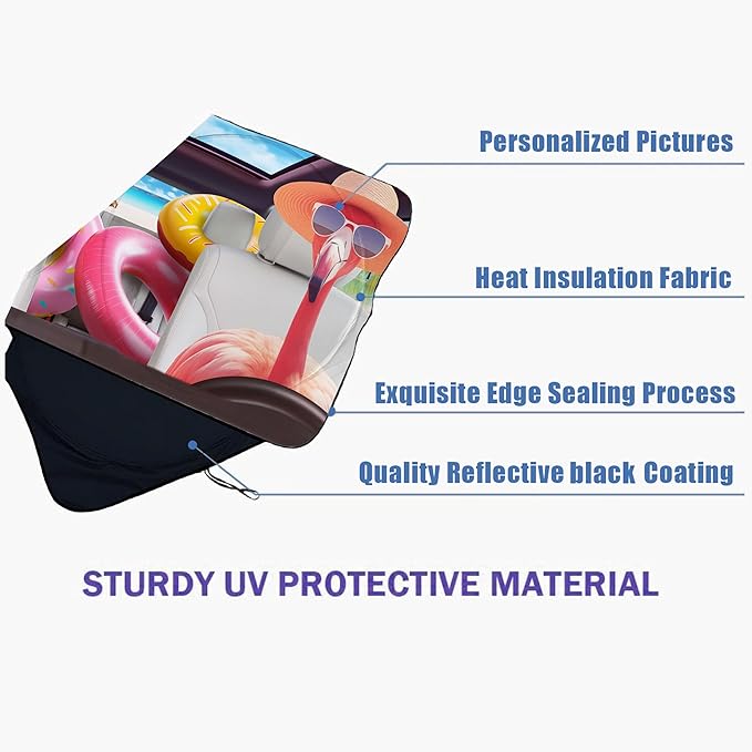 Flamingo Car Windshield Sun Shade Foldable Sunshade Front Window Cover Sun Visor Protector Accessories (59x27.5 inches)